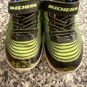 Skechers Kids Black and Neon Green Hook-and-Loop Sneakers